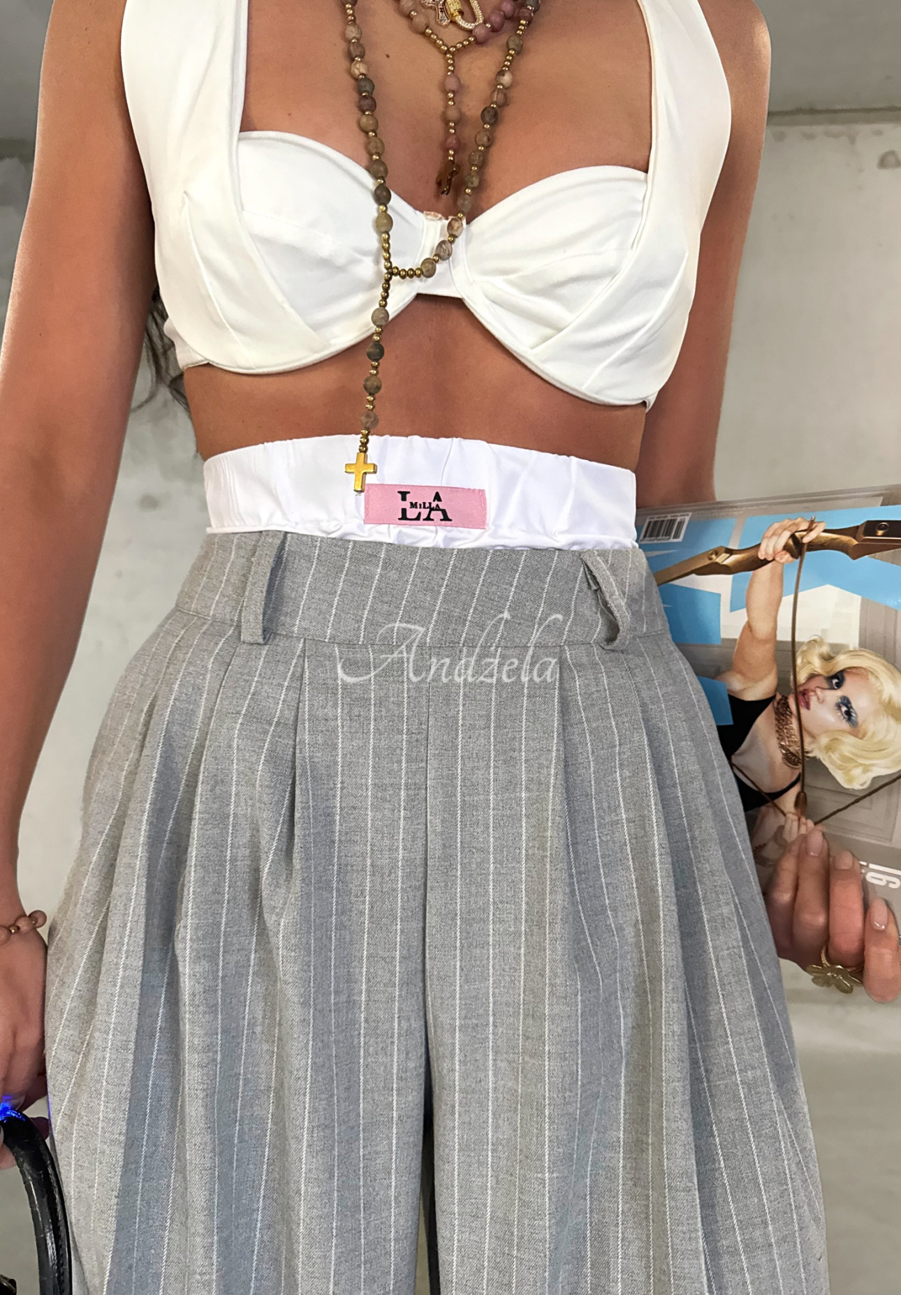 Pantaloni wide leg din viscoză La Milla Think About Us cu dungi