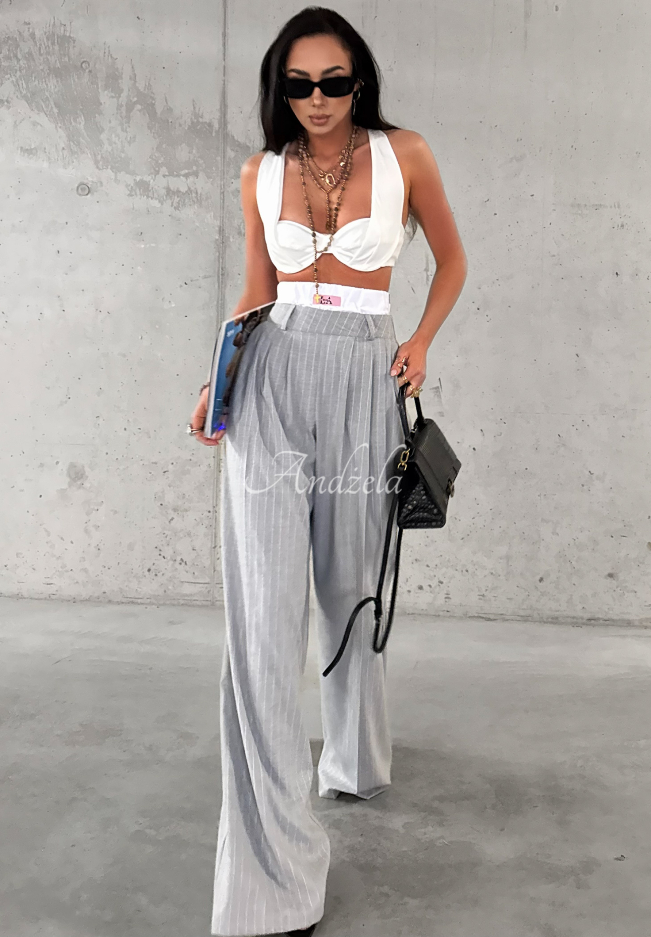 Pantaloni wide leg din viscoză La Milla Think About Us cu dungi