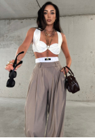Eleganckie Pantaloni wide leg w paski La Milla Think About Us mokka