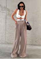 Eleganckie Pantaloni wide leg w paski La Milla Think About Us mokka