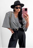 Tricou oversize w paski La Milla It's All About Us  negru-Alb