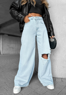 Blugi wide leg cu abraziuni Still Waiting Here