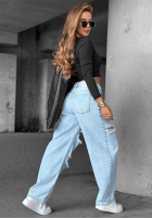 Pantaloni din denim wide leg z przetarciami It's Complicated albastre