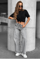 Pantaloni din denim wide leg Don’t Ask Why gri închis