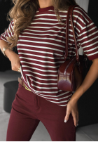 Tricou w paski Long Story burgundowy