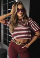 Tricou w paski Long Story burgundowy