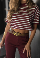Tricou w paski Long Story burgundowy