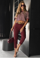 Tricou w paski Long Story burgundowy