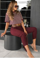 Tricou w paski Long Story burgundowy