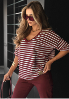 Tricou oversize w paski Cascade burgundowy