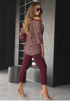 Tricou oversize w paski Cascade burgundowy