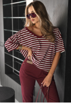Tricou oversize w paski Cascade burgundowy