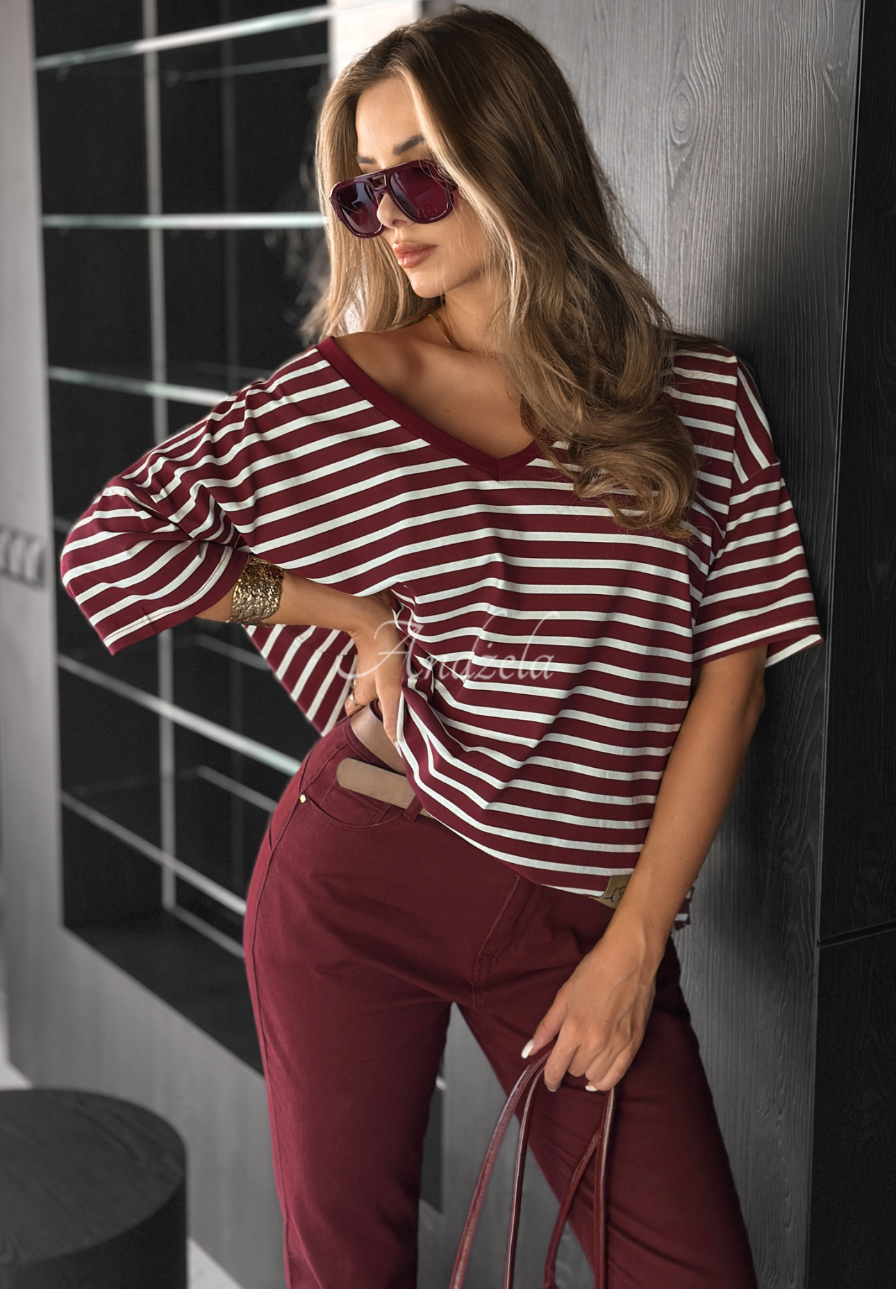 Tricou oversize în dungi Cascade