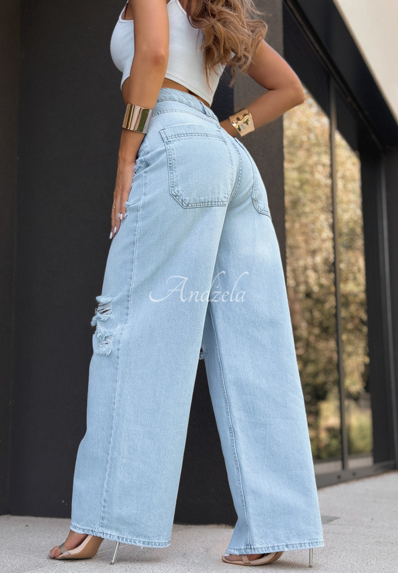 Blugi wide leg cu abraziuni Everything Changed