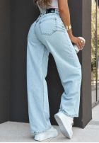 Pantaloni din denim wide leg That One Text albastru deschis