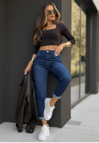 Pantaloni din denim z paskiem Heard That Before ciemnoniebieskie