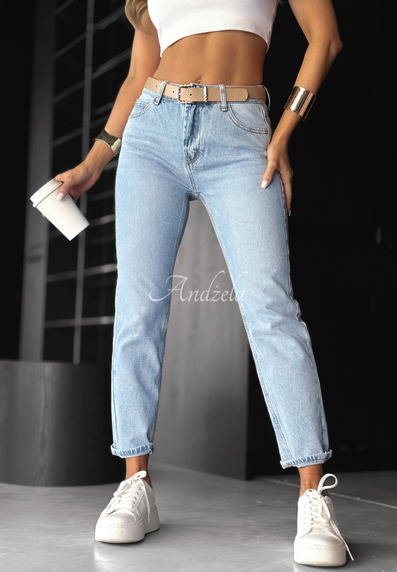 Blugi mom fit cu curea No Rush
