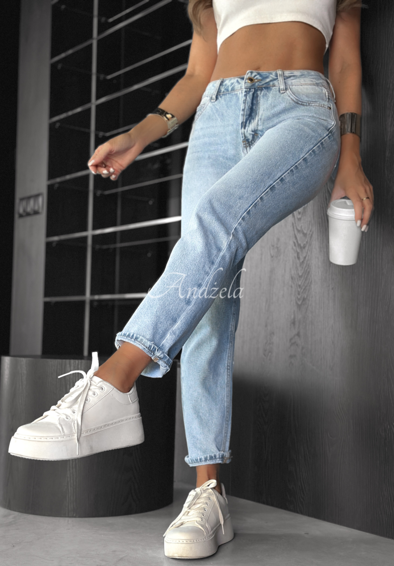 Blugi mom fit cu curea No Rush