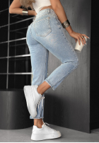 Pantaloni din denim mom fit z paskiem No Rush albastre