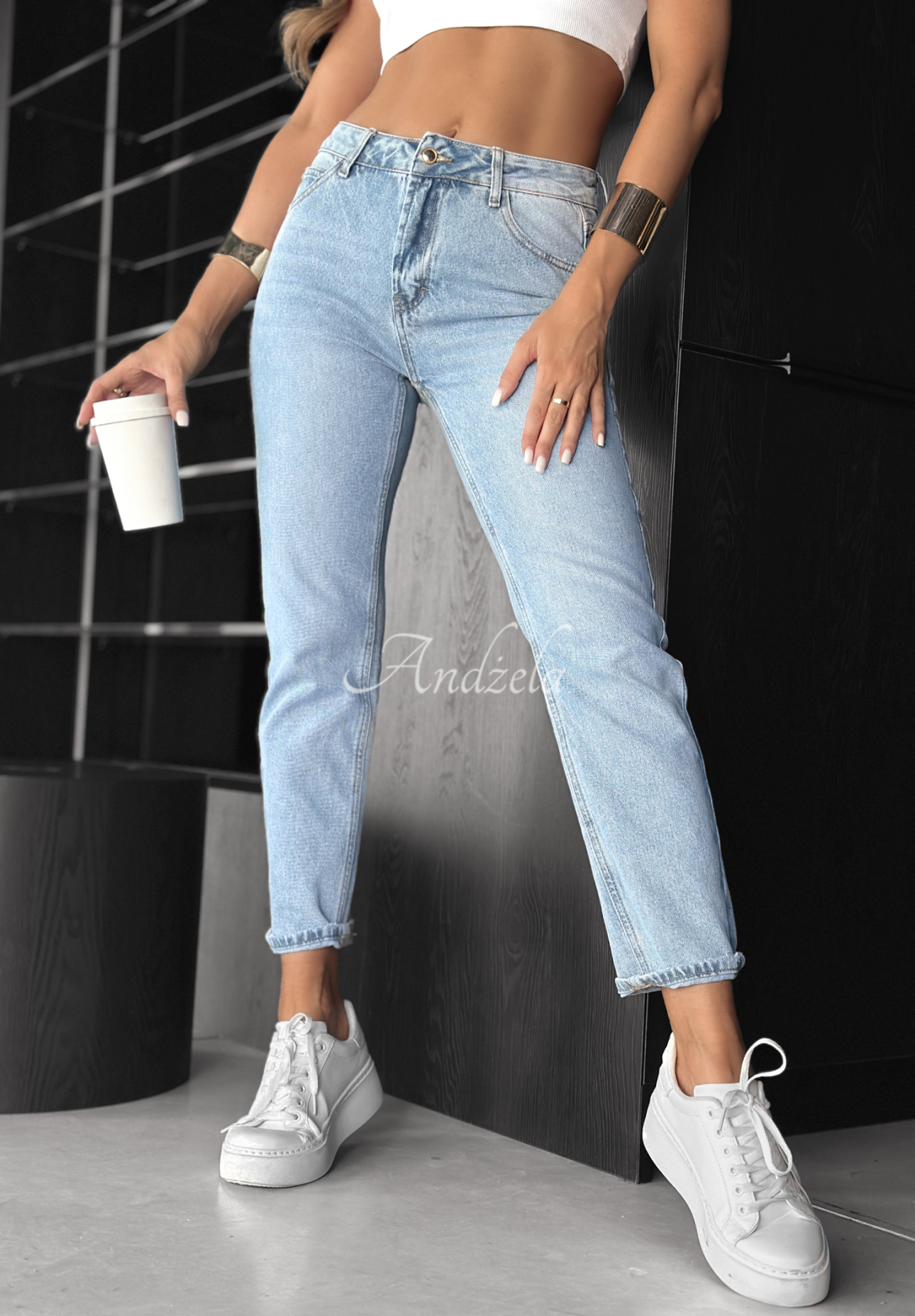 Blugi mom fit cu curea No Rush