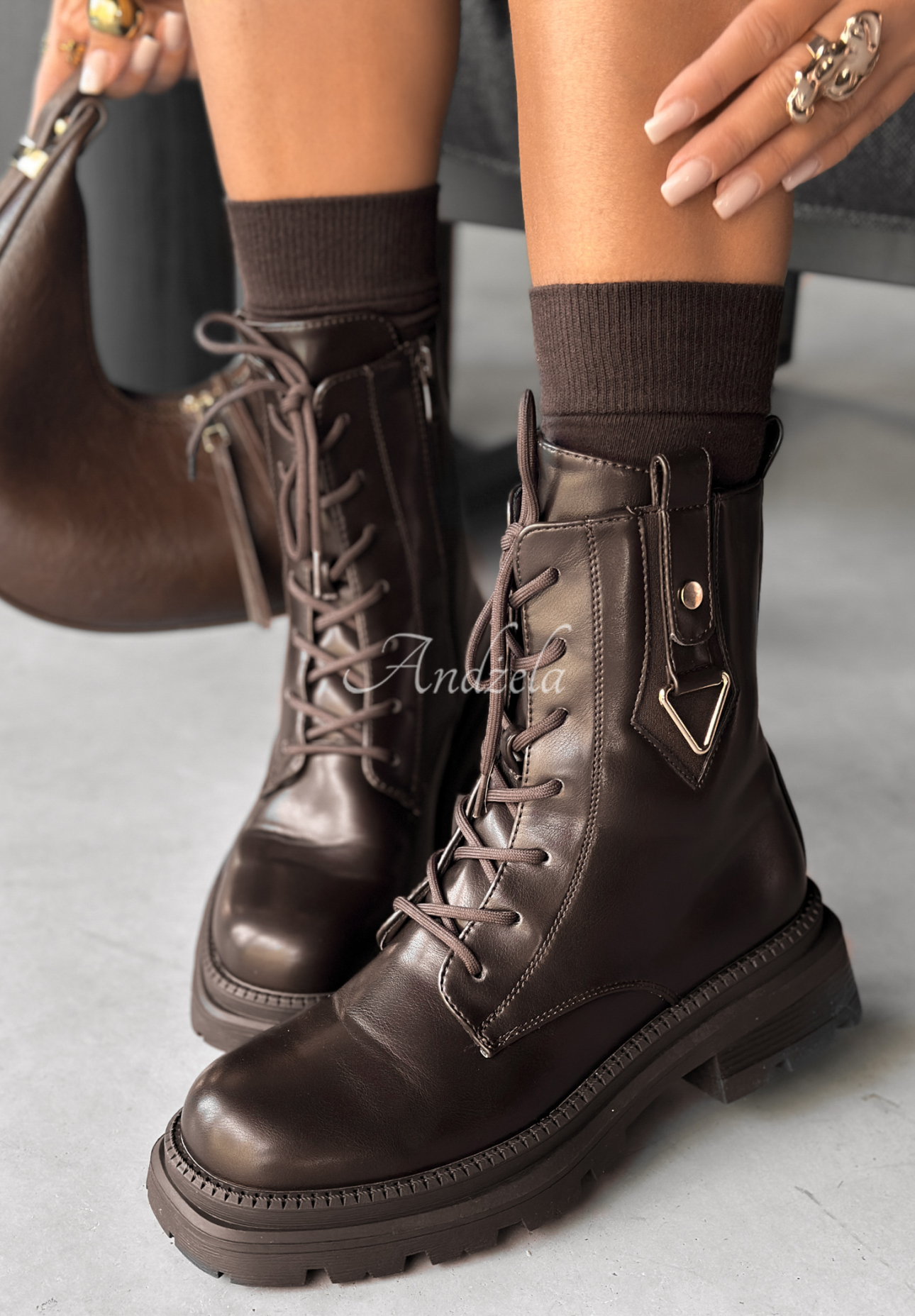 Botine tip worker din piele Golden Hours