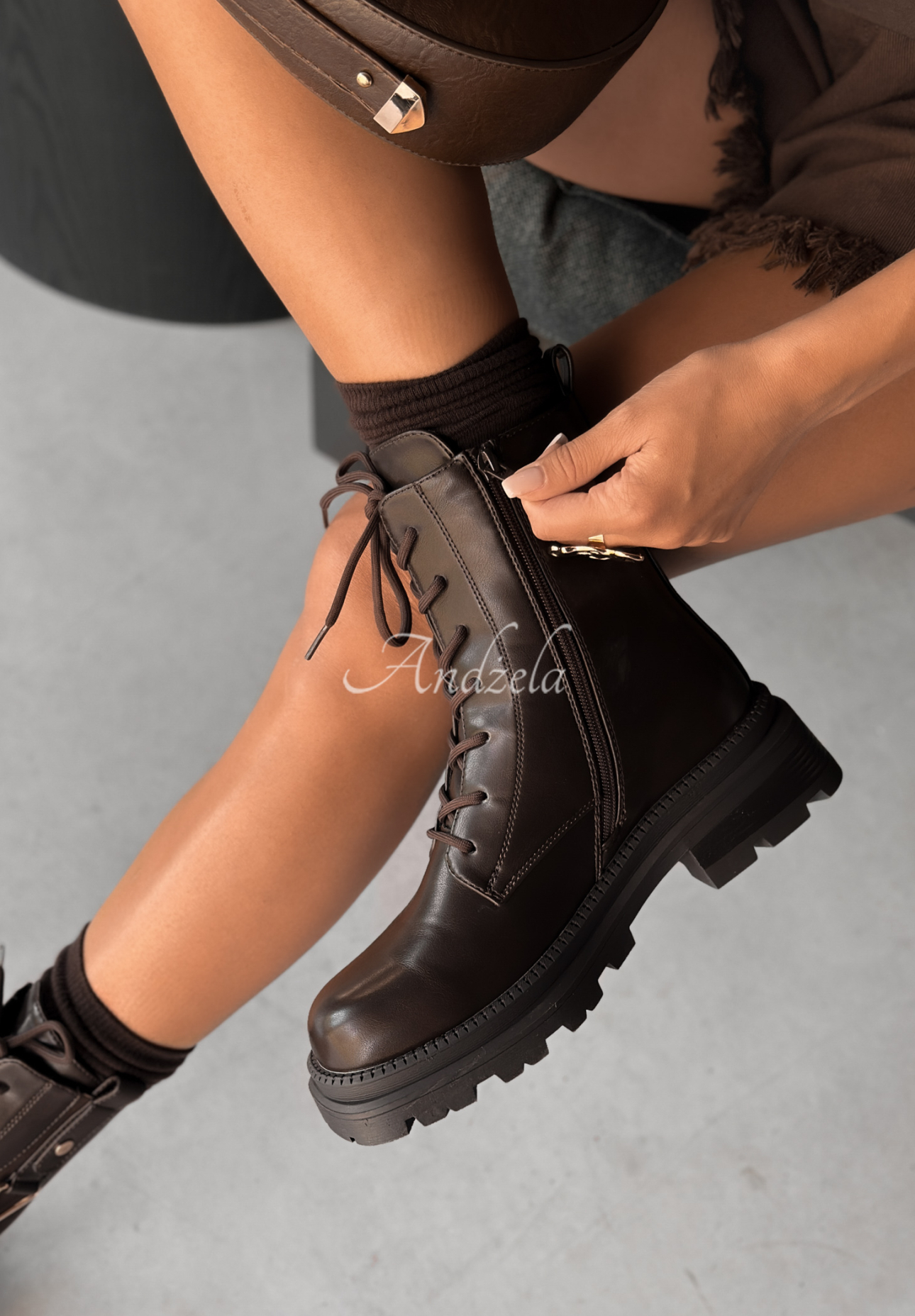 Botine tip worker din piele Golden Hours