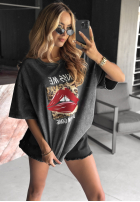 Tricou z nadrukiem Kiss Me Or I'm Gone gri