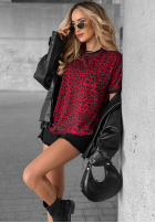 Tricou cu model tip panteră Long Story burgundowy