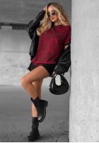 Tricou cu model tip panteră Long Story burgundowy