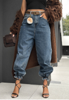 Pantaloni din denim z paskiem Write Your Story albastre