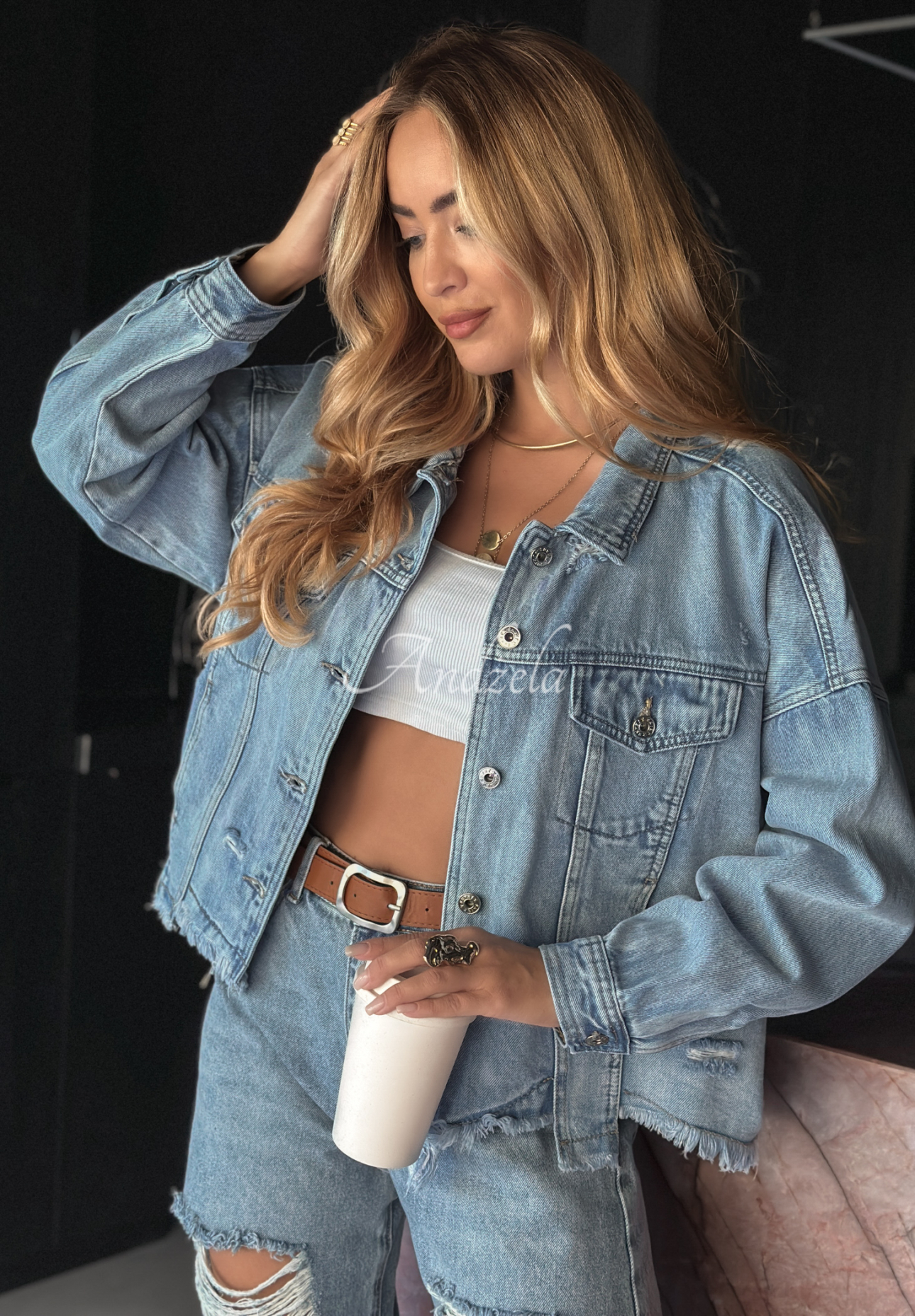 Jachetă din denim We Think Alike cu abraziuni
