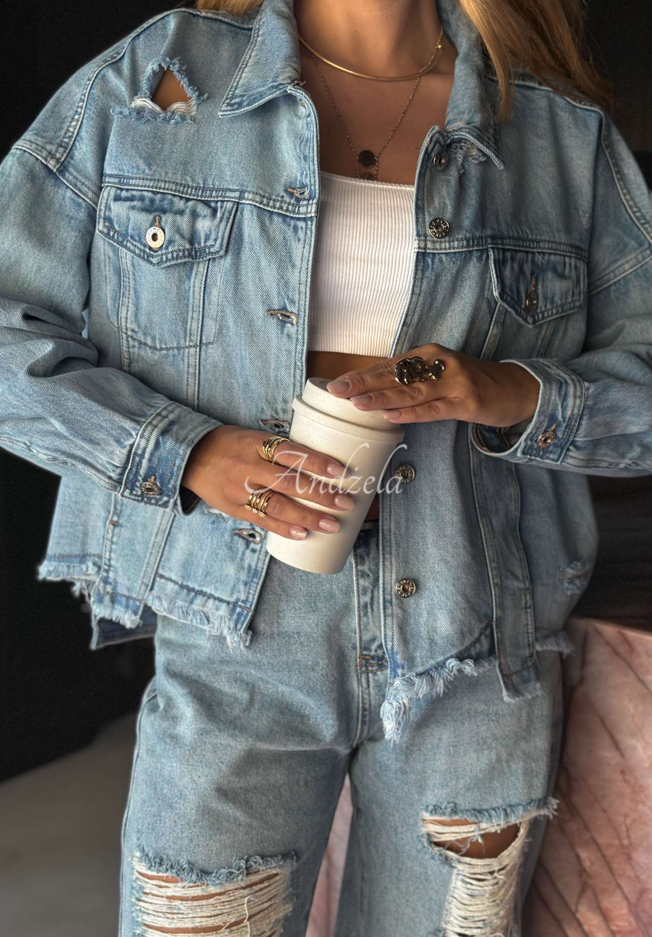 Jachetă din denim We Think Alike cu abraziuni