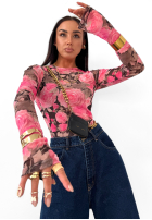 Kwiecista Bluză La Milla Pink Dream różowo-ciocolatie