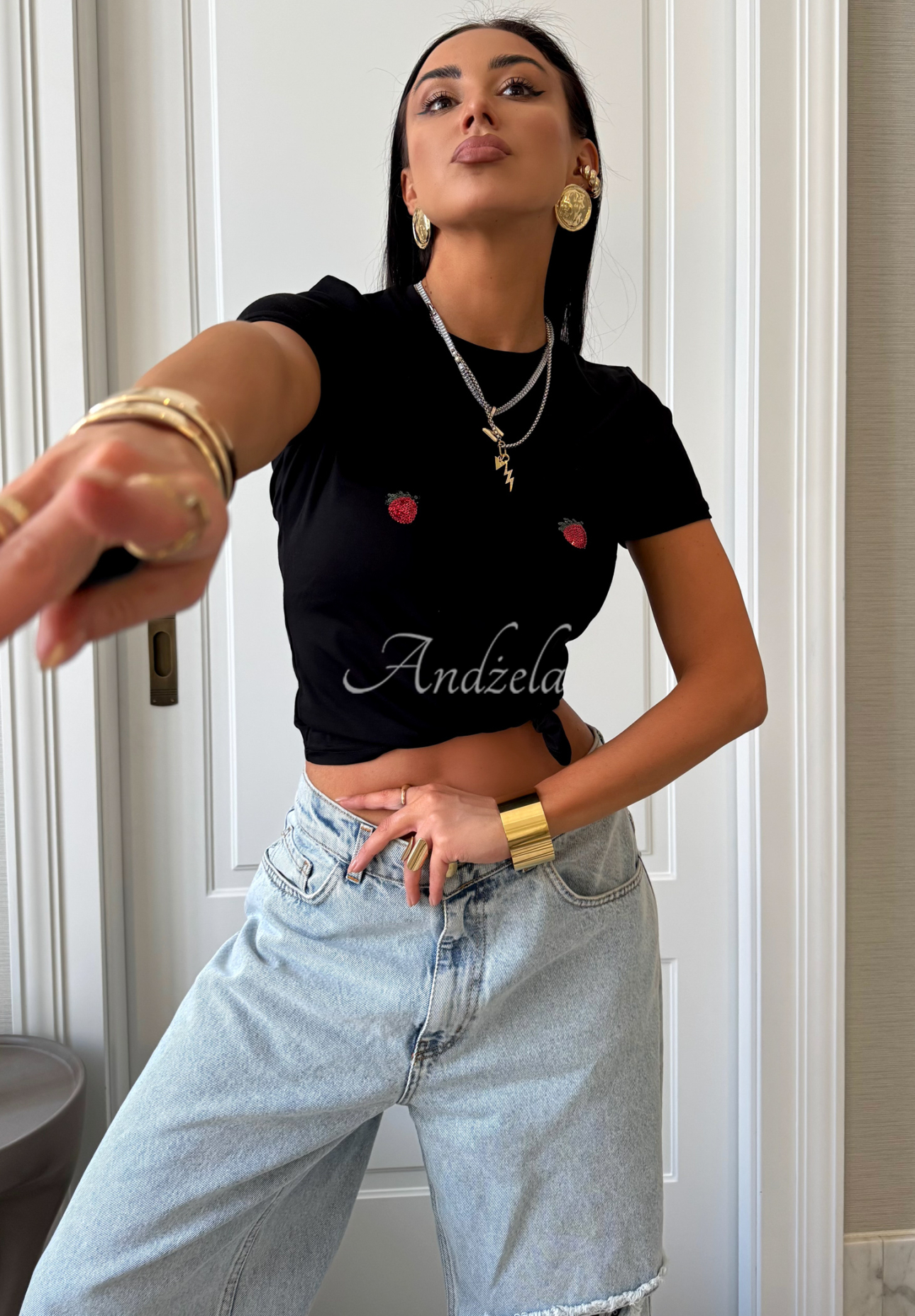 Tricou din viscoză La Milla Strawberry In Chocolate cu aplicații
