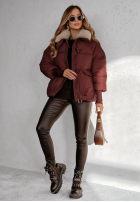 Scurtă Geacă z futerkiem Hello December burgundowa