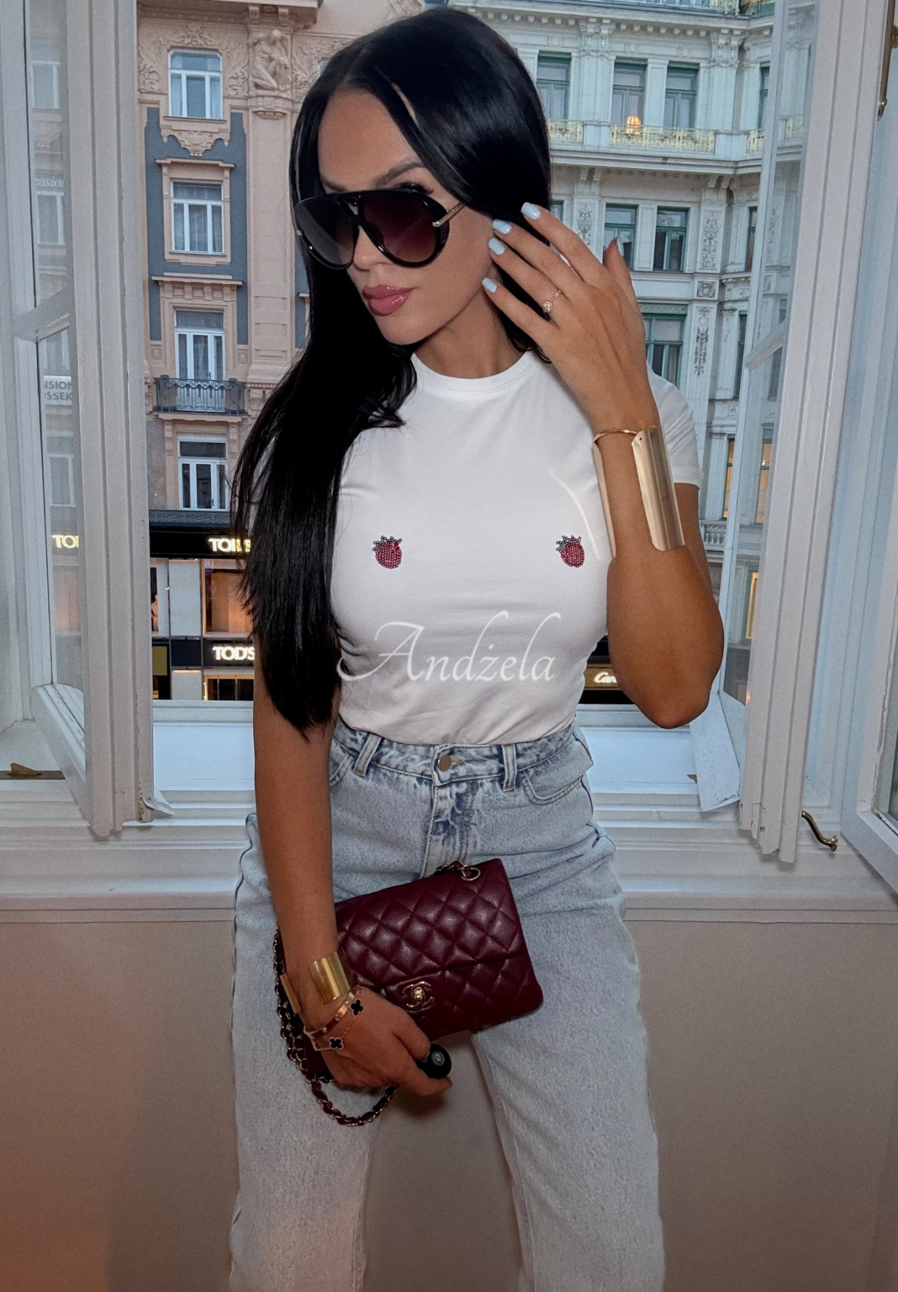 Tricou din viscoză La Milla Strawberry In Chocolate cu aplicații