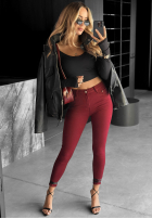 Pantaloni din denim skinny Fuel Your Passion burgundowe
