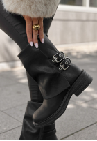 Skórzane Botine z klamrami Talk About You negre