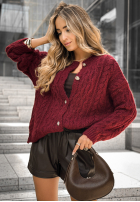 Ozdobnie pleciony Cardigan Chesterton burgundowy