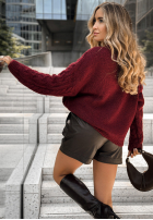 Ozdobnie pleciony Cardigan Chesterton burgundowy