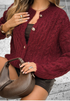Ozdobnie pleciony Cardigan Chesterton burgundowy
