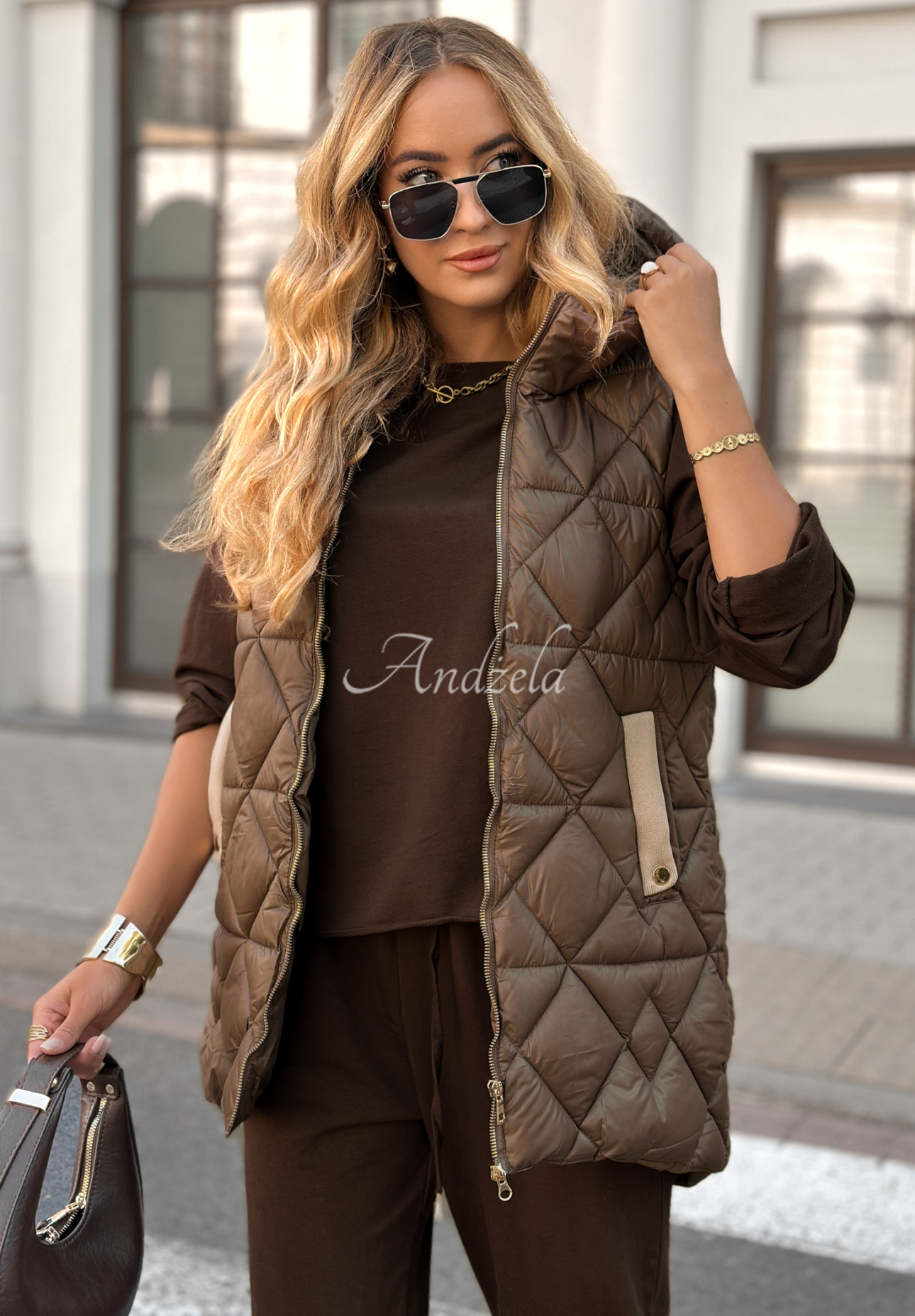 Vestă lungă matlasată Only You Know cu glugă