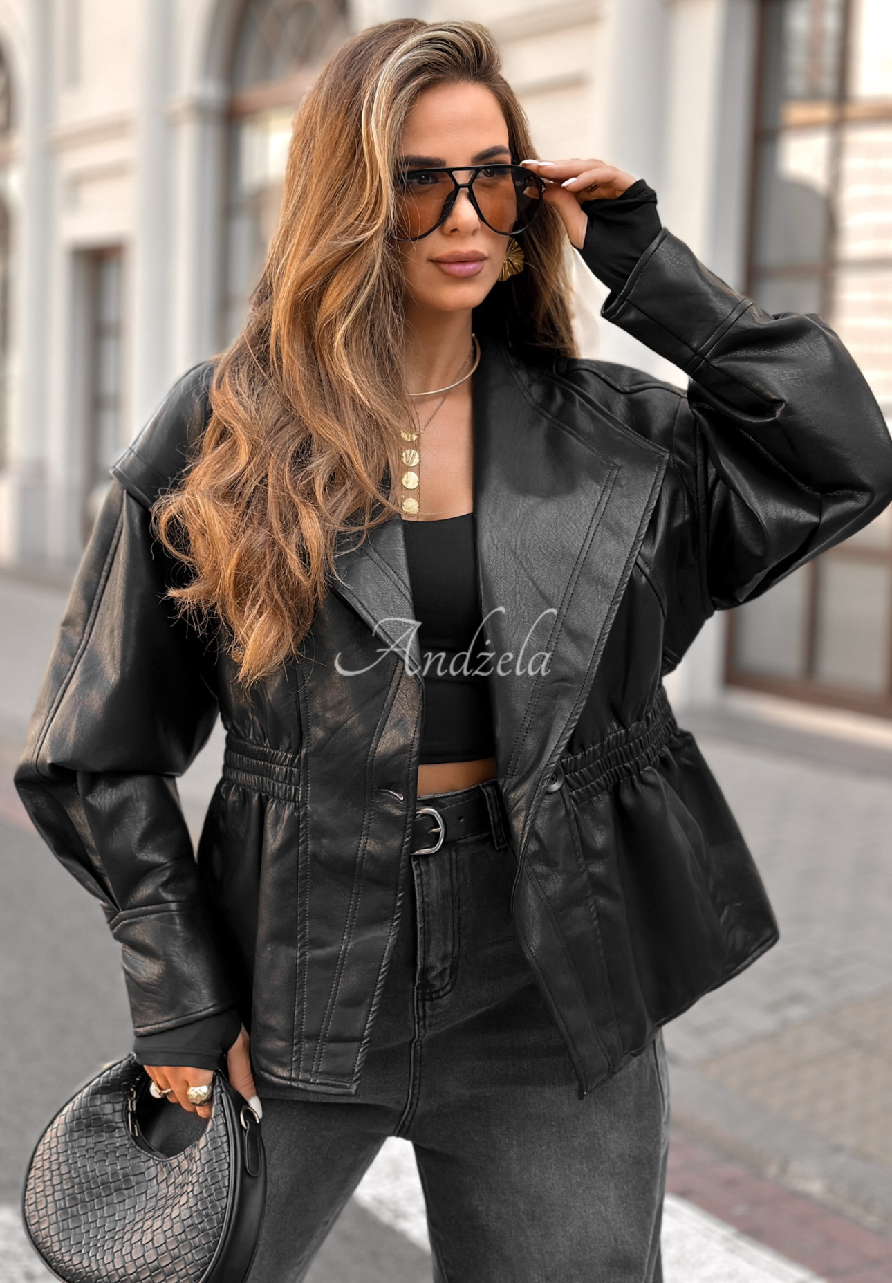 Geacă din piele Live Fully cu guler