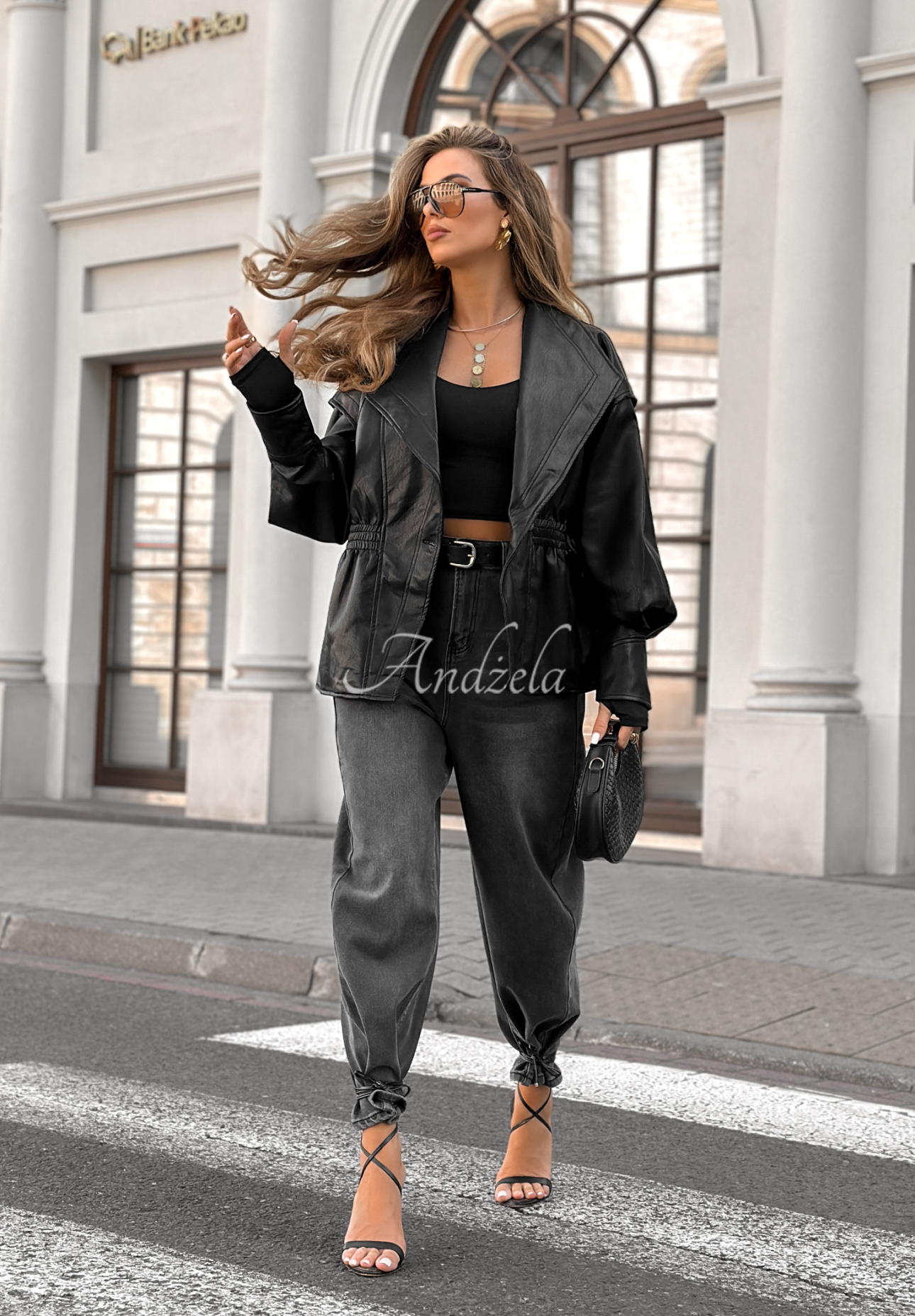 Geacă sacou din piele cu guler Live Fully