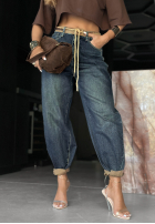 Pantaloni din denim z nadrukiem Don’t Remind Me ciemnoniebieskie