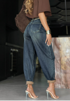 Pantaloni din denim z nadrukiem Don’t Remind Me ciemnoniebieskie