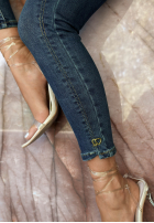 Pantaloni din denim z paskiem After All That ciemnoniebieskie
