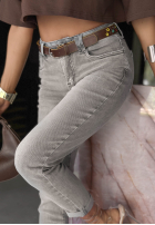 Pantaloni din denim mom fit z paskiem Still The Same gri închis
