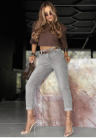 Pantaloni din denim mom fit z paskiem Still The Same gri închis