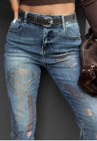 Pantaloni din denim z nadrukami What Now albastre